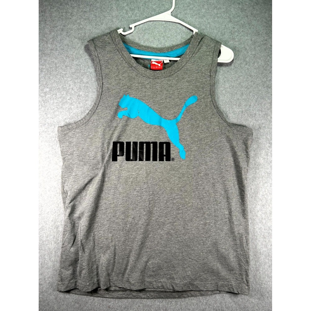 Puma Sport Lifestyle Tank Top Mens XL Heathered Gray Leaping Cat Logo Athleisure